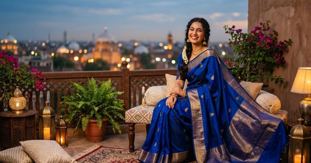 Blue Saree Captions