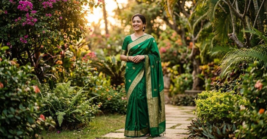 green-saree-captions