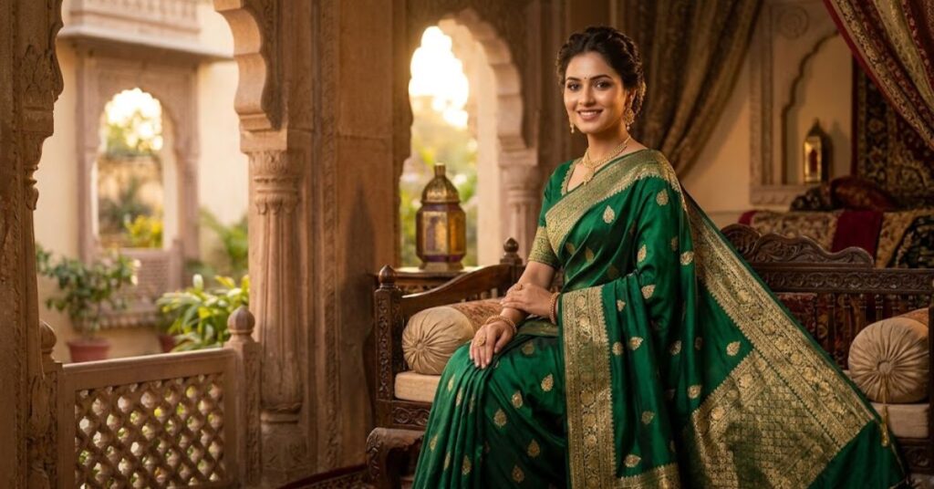 green-saree-captions